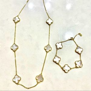 18K Gold Plated Sterling Silver Mother of Pearl Necklace and Bracelet set.